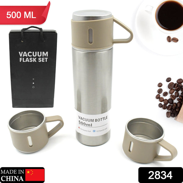 Stainless Steel Vacuum Flask Set with 3 Cups – 500ml | Batula