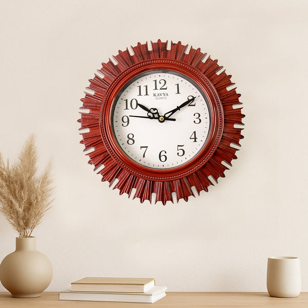 Wooden Look Round Wall Clock - Battery Operated for Home/Office