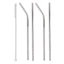 Set of 4 Stainless Steel Straws & Brush (2 Straight straws, 2 Bent straws, 1 Brush)